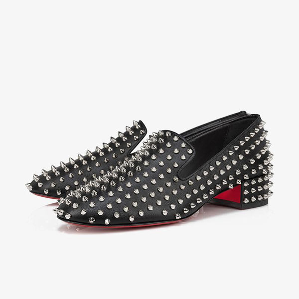 Black Leather Loafers with 60 mm and Spikes