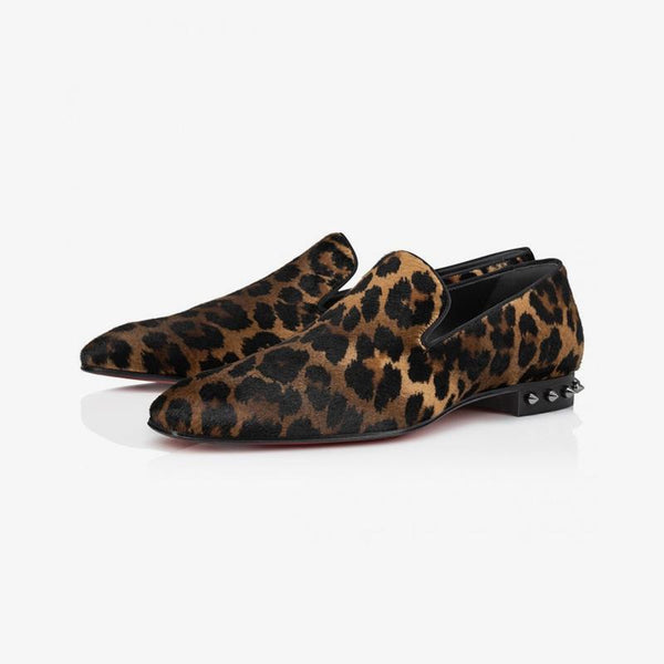 Leopard Slip-On Men Flat Loafers Studs