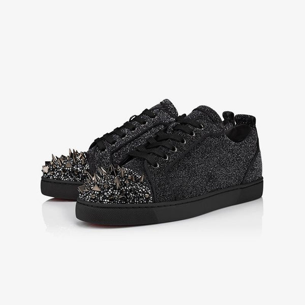 Studded Glitter Calf Leather Sneakers