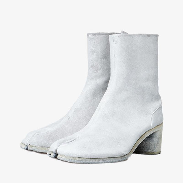 White Calfskin Split-Toe Boots