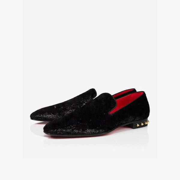 Black Velvet Loafers with Studs