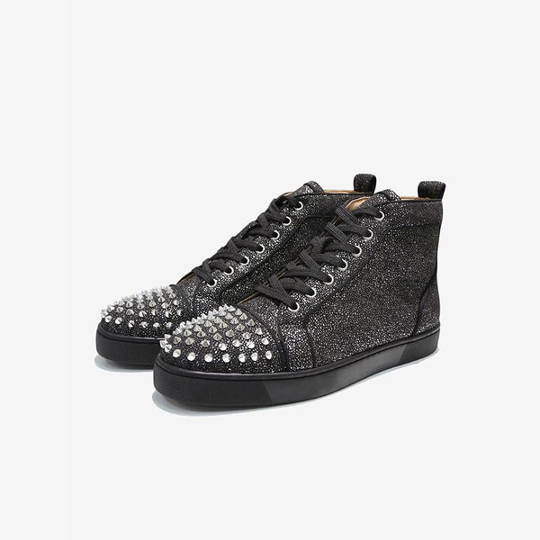 Suede Leather Studs Glitter Sneakers