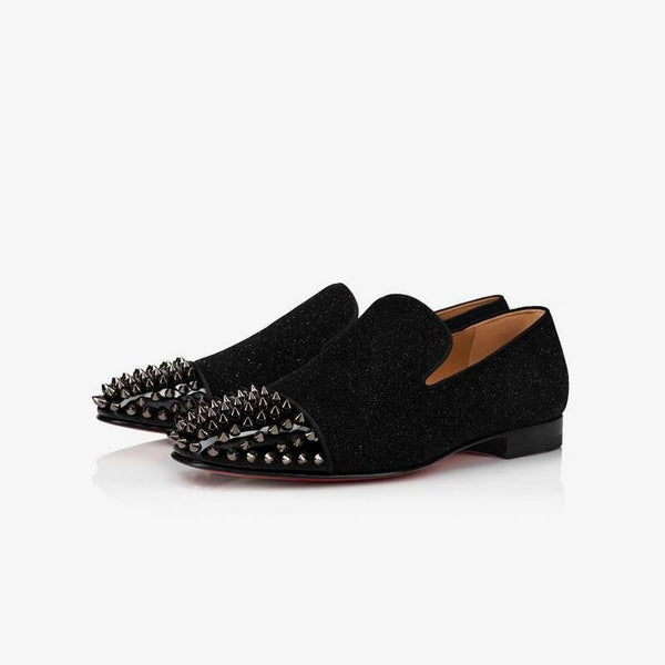 Fabric Glitter Loafer Flat Studs Patent Rivets