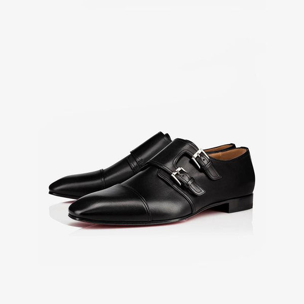 Classic Black Double Buckle Leather Shoes