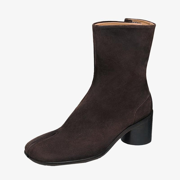 Aged Suede Split-Toe Ankle Boots