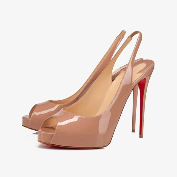 Nude Patent Leather Slingback 120mm Pump