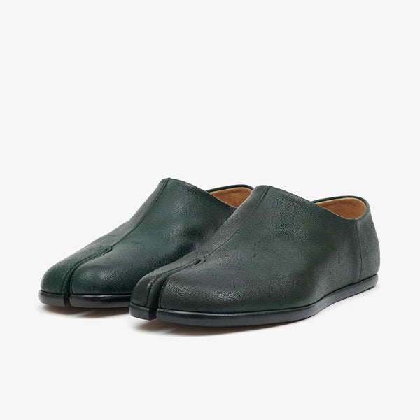 Split-Toe Dark Green Leather Loafers