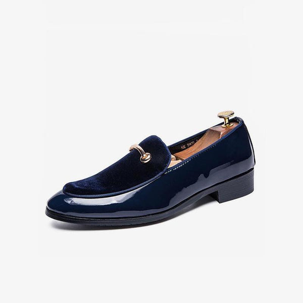 Elegant Navy Velvet and Patent Leather Loafers