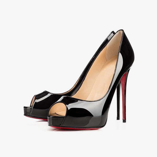 Black Patent Leather 120mm Peep Toe Stiletto Pumps