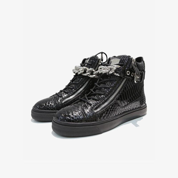 Chain Snakeskin Lace Up Sneakers