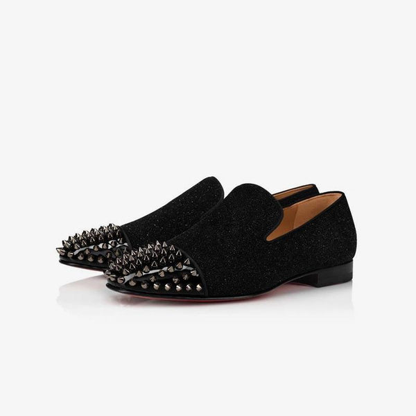 Glitter Flat Studs Spike Loafers Leather