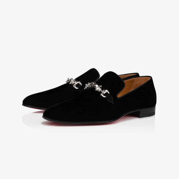 Chain Strap Loafers Men Slip-on Velvet Black