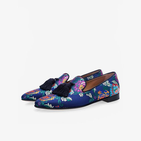 Vibrant Floral Embroidered Velvet Loafers