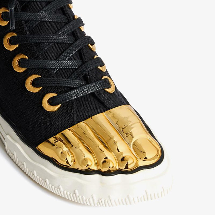 Classic Black Canvas Sneaker with Golden Details - Arno Conti Shoe