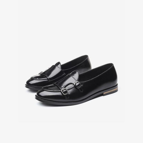 Classic Black Patent Leather Monk Strap Loafers