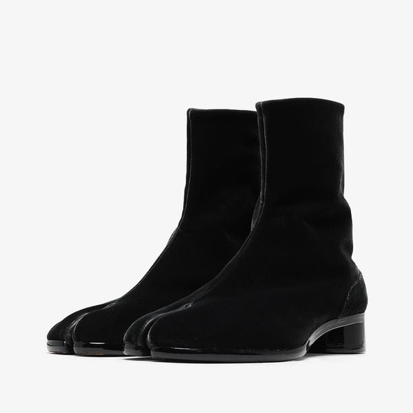 Velvet Split-Toe Ankle Boots