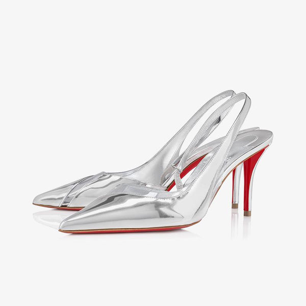 Silver Metallic Slingback Pump with 80 mm