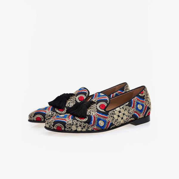 Mens Embroidered Loafers with Tassels