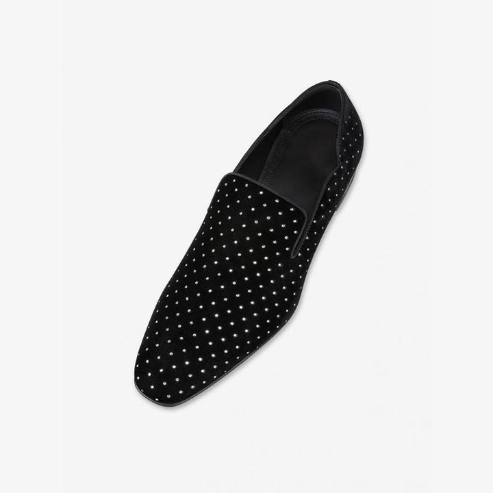 Mens Loafer Silver Strass Black Round Toe - ARNO CONTI