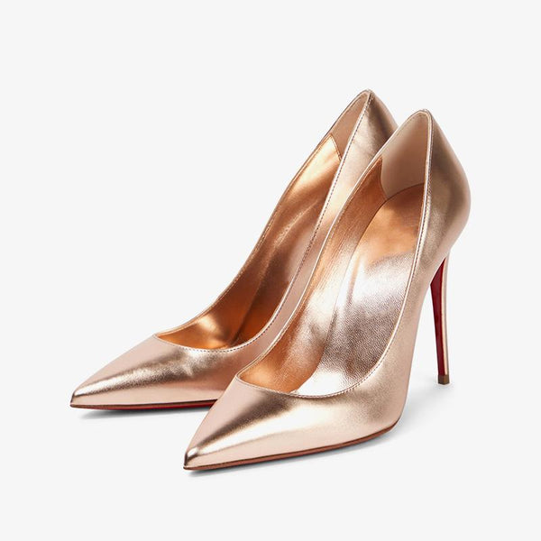 Golden Leather Pointed Toe Pumps