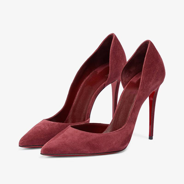 Red Suede Pointed-Toe Pumps