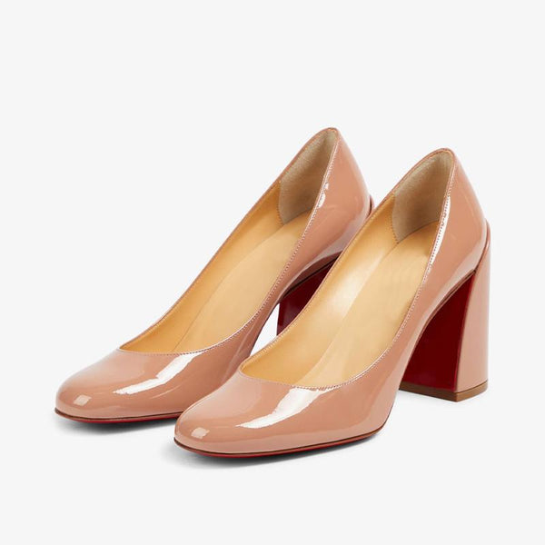 Nude Leather Round-Toe Pumps with 80mm Heel