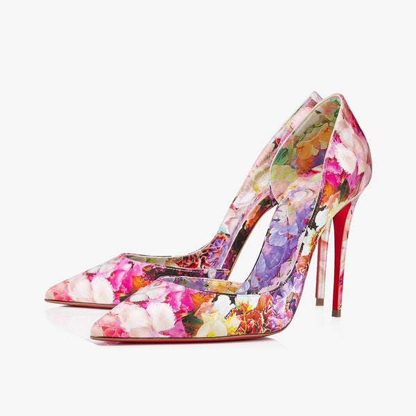 Crepe Satin Floral Print Pumps