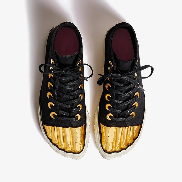 Classic Black Canvas Sneaker with Golden Details - Arno Conti Shoe