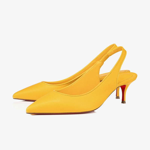 Yellow  Leather Slingback Pumps with 60 mm Kitten Heel