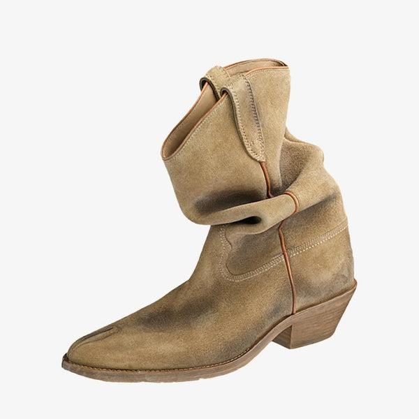 Split-Toe Beige Suede Boots