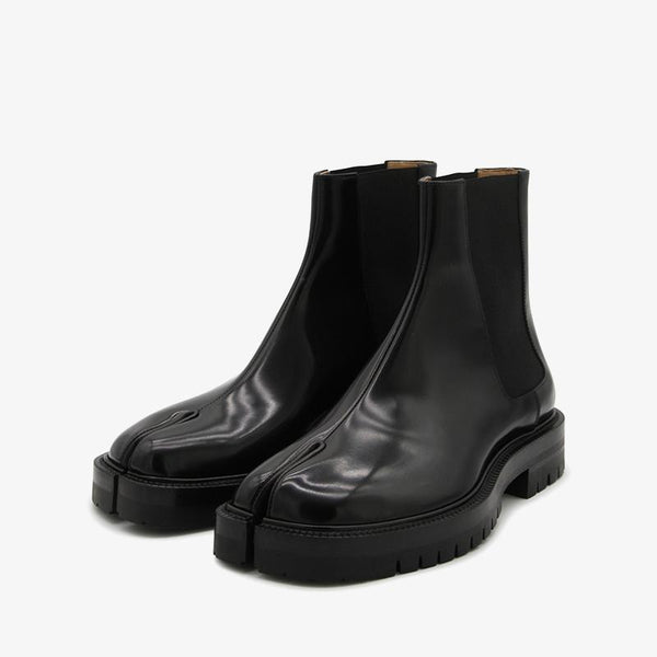 Black Calf Leather Slip-On Boots