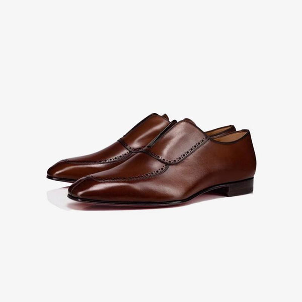 Pointed Toe Brown Leather Slip-On Loafers