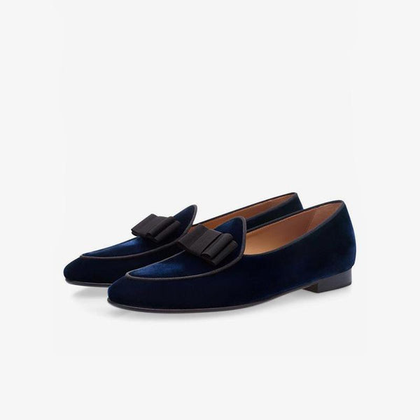 Velvet Round Toe Loafers with Bow