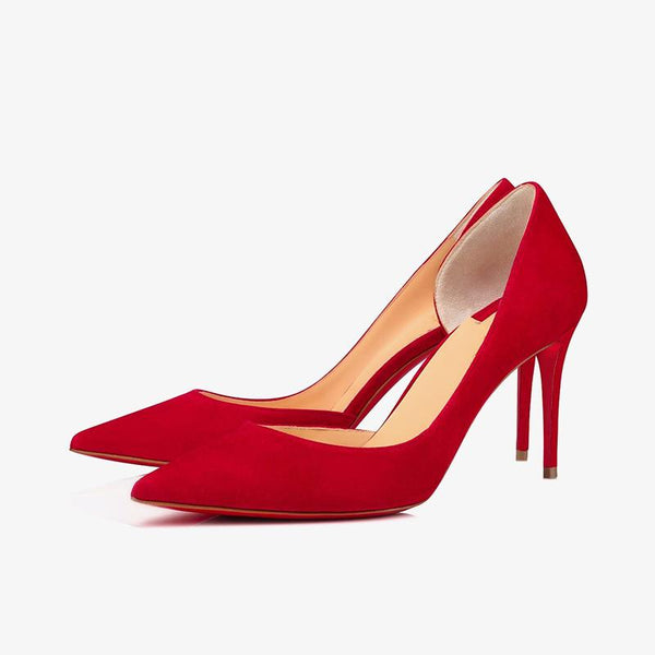 Red Suede Asymmetrical Pointed Toe 80mm Pump