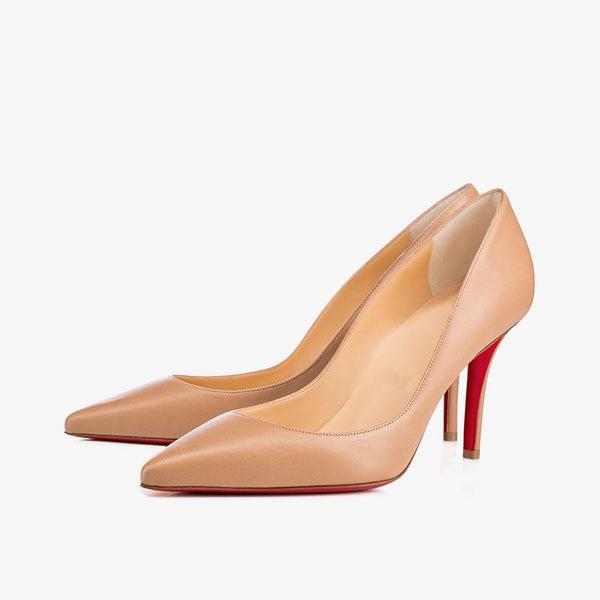 Beige Leather Pumps with 80 mm and Red Sole