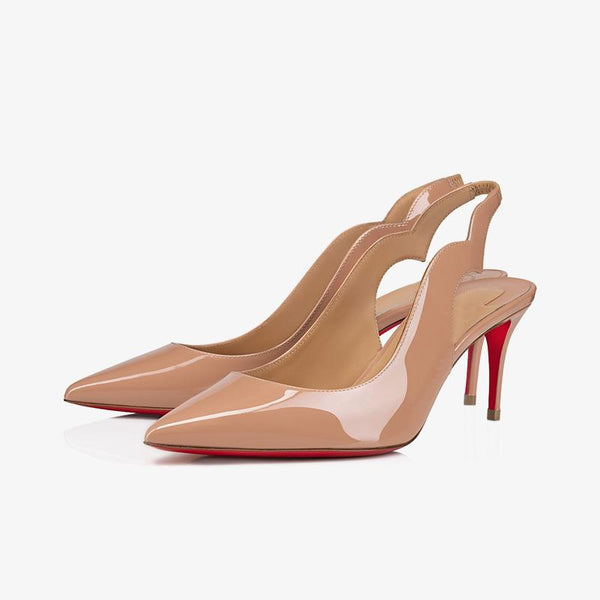 Beige Patent Leather Slingback Pumps