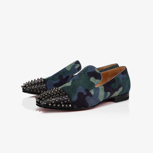 Suede Blue Camo Men Spikes Leather