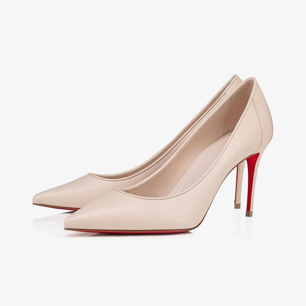 Beige Leather Pointed Toe Pump with 80 mm