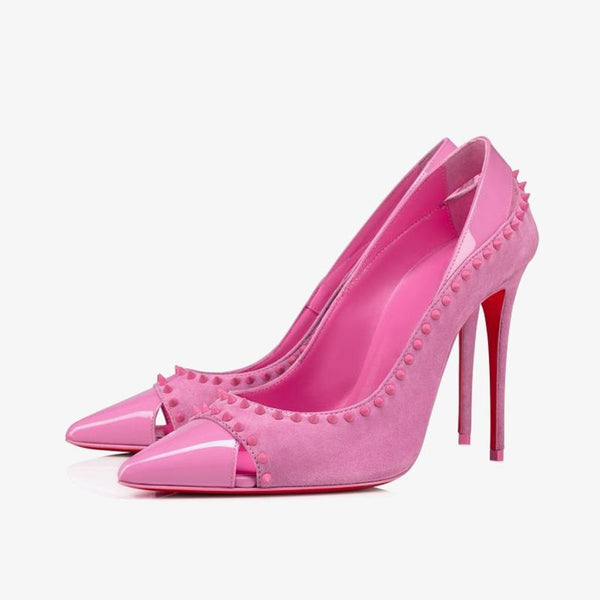 Bubblegum Pink Patent Leather Spiked Pumps