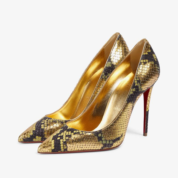 Golden Metallic Snake Print Pump