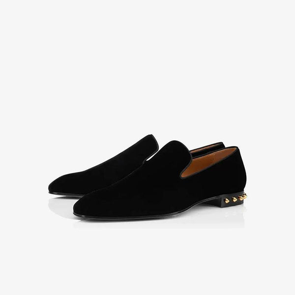 Velvet Loafers with Metal Studs