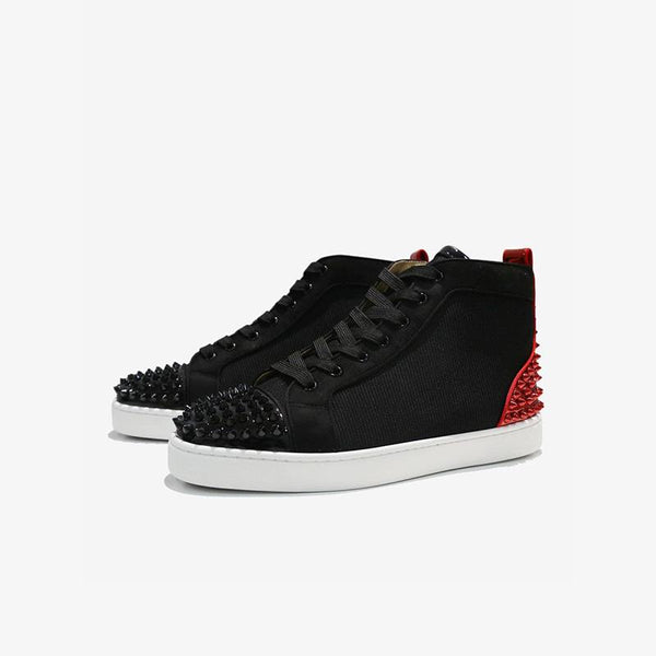 Round Toe Black Red Studs Sneakers