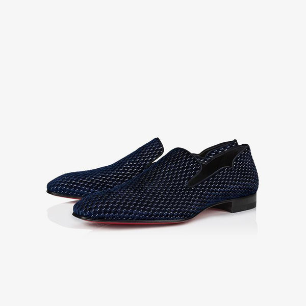 Navy Velvet Grids Flat Leather Loafers - ARNO CONTI