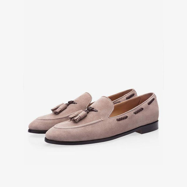 Men's Pink Suede Loafers with Tassel