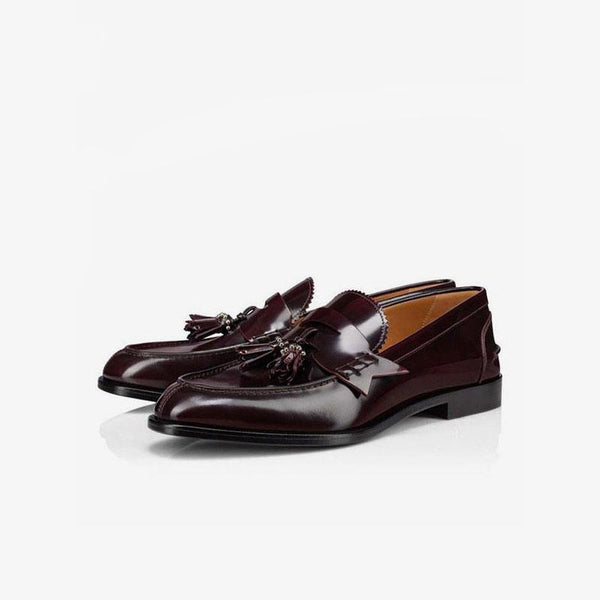 Burgundy Slip-On Loafer Shoes with Metal Details