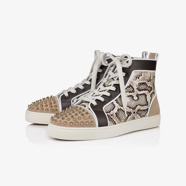 Snake Printed Sneakers Spikes Calf Leather