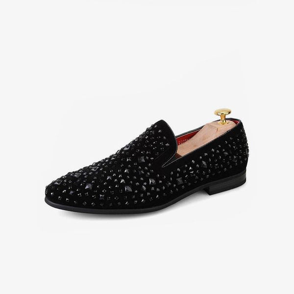 Mens Black Loafers Studded