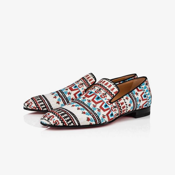 Cotton Flat Embroidered Loafer Men Calf Leather