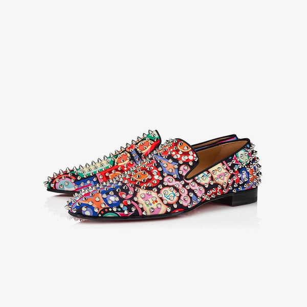 Multi-color Spiked Printed Loafers Shoes Floral