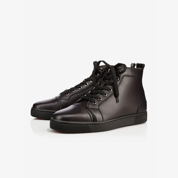 Black Leather Plain Lace Up Sneakers